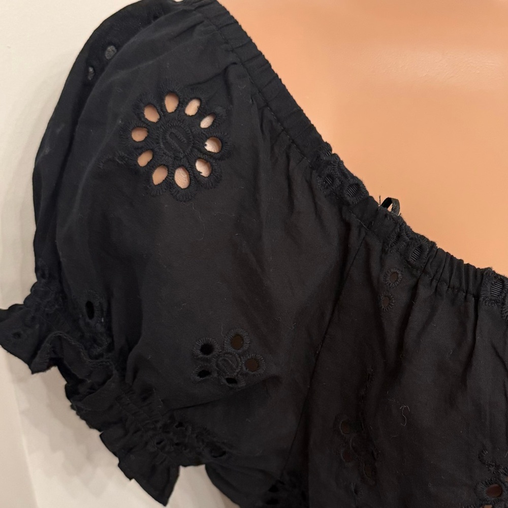 AQUA | black tiered eyelet summer dress / swimwear cover up - Picture 11 of 14